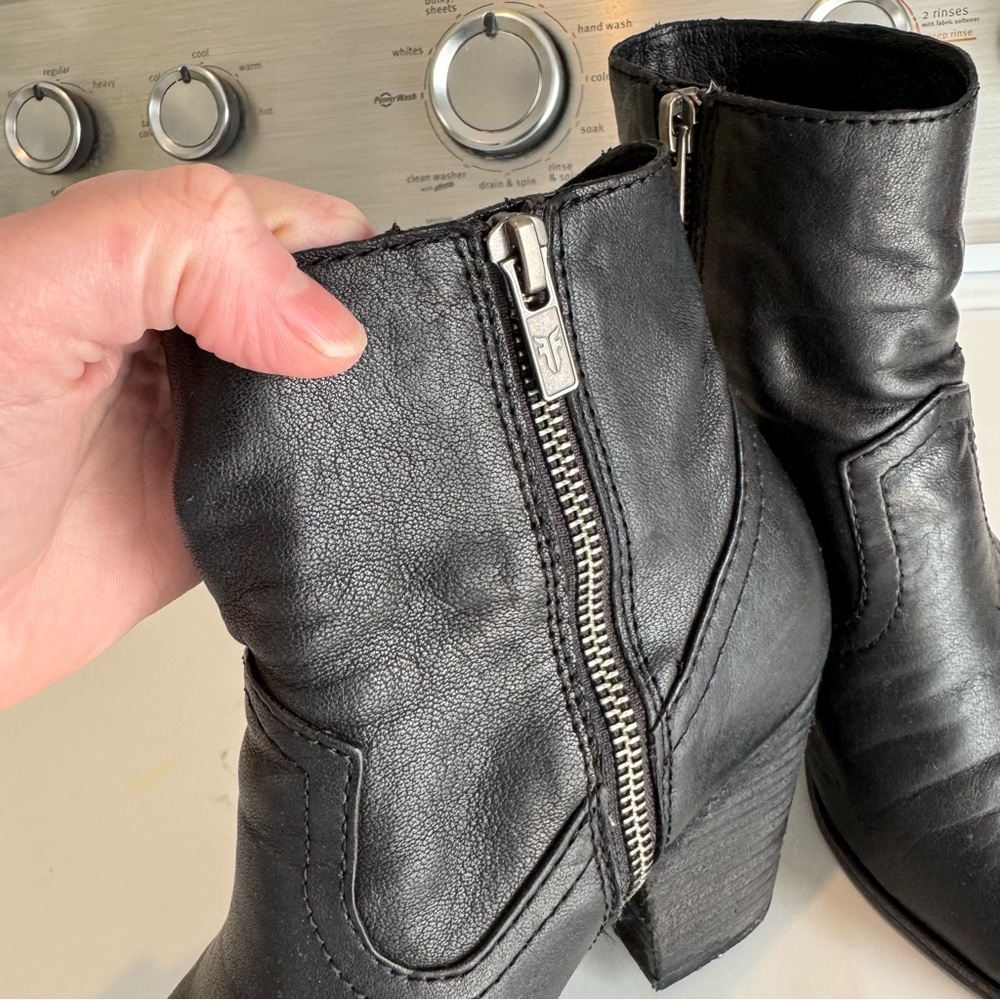 Frye Essa Bootie Black Leather Boho Western High Heel Ankle Bootie 7.5M - Picture 8 of 13